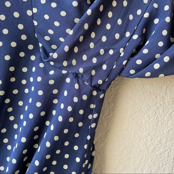 Vintage 80’s Silk Polka Dot Dress | Navy Blue and White | Vintage Size 12 - Picture 8 of 9